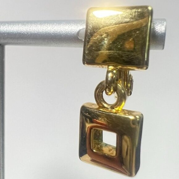 Vtg Monet Gold-Tone Geometric Square Drop Dangle Earrings Open Square Design - Picture 3 of 10